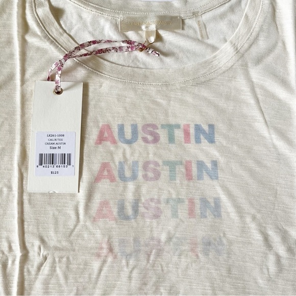 LoveShackFancy relaxed fit Calix tee in cream featuring multicolor Austin print - Picture 4 of 7
